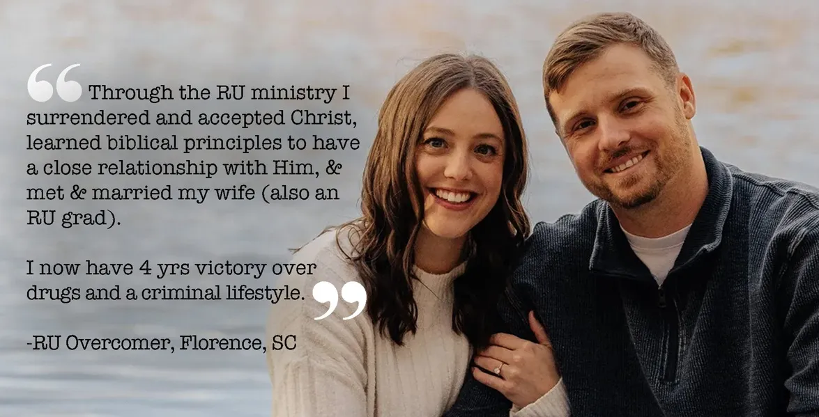An RU overcomer with his wife, an RU graduate, sharing his story of faith and four years of victory